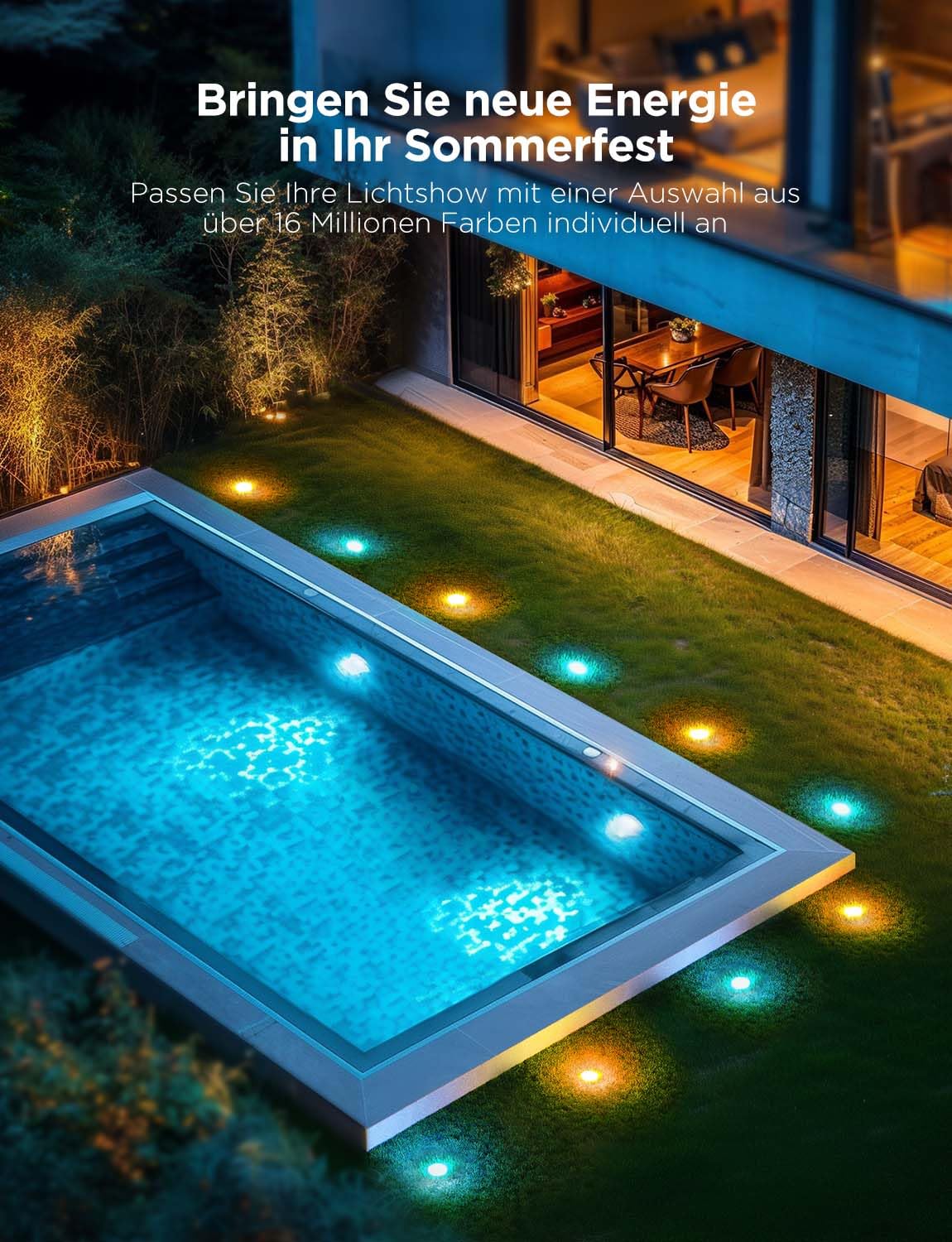 Govee Bodenleuchten Außenbereich 15m, IP67 Wasserdichte Bodenstrahler, 100 Lumen RGBIC mit Warmweiß, App-Steuerung, Gehwegbeleuchtung mit 63 Szenenmodi, Synchronisierung mit Musik,15er-Pack | IP67 Wasserdichte Bodenstrahler, App-Steuerung, Gehwegbeleuchtu