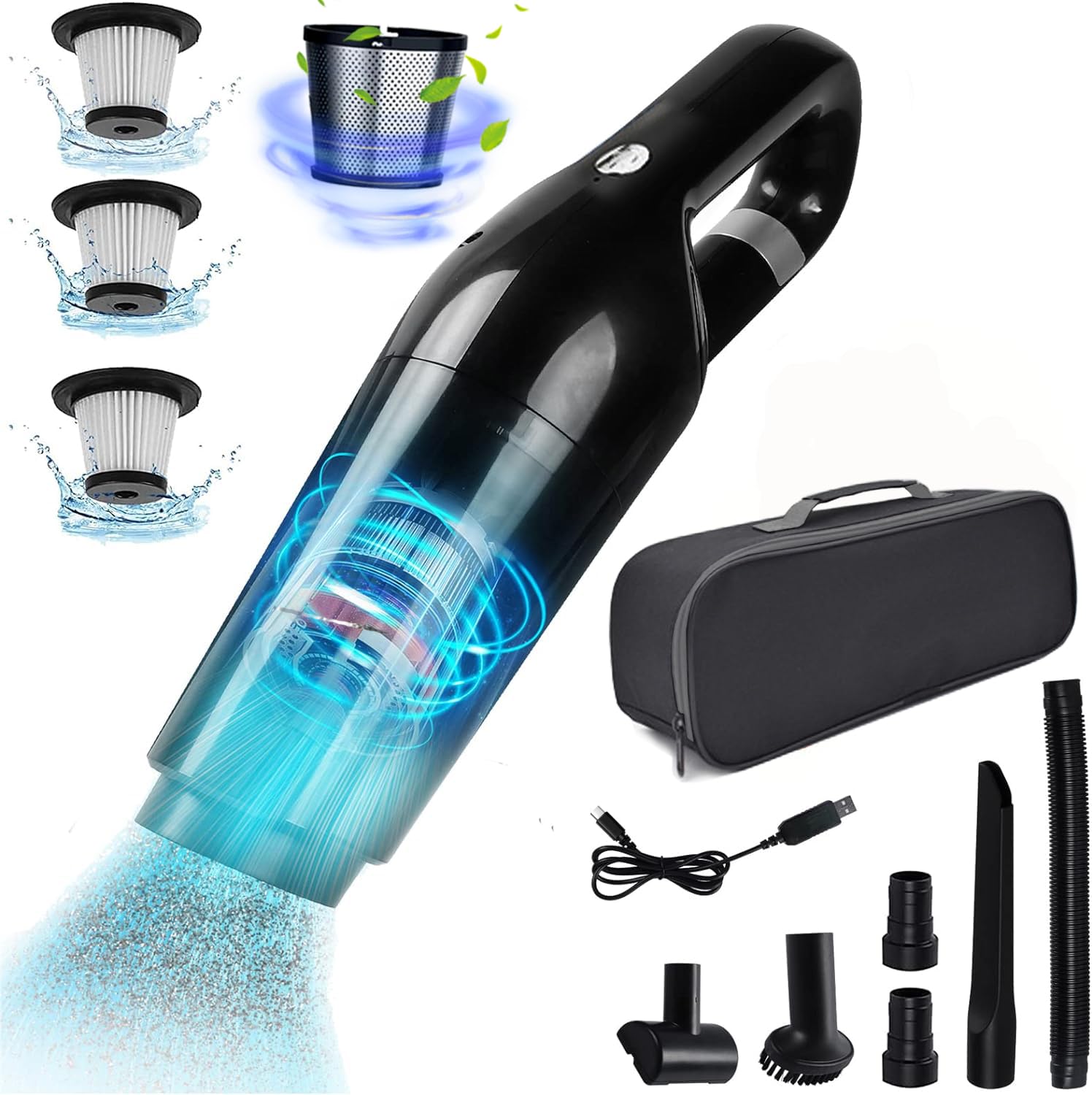 Aspiradora de mano, 18000/15000Pa de 2 niveles de potencia de succión de mano, sin bolsa, ganador de prueba en húmedo y seco, aspiradora de coche de 120 W, aspiradora de mano inalámbrica para