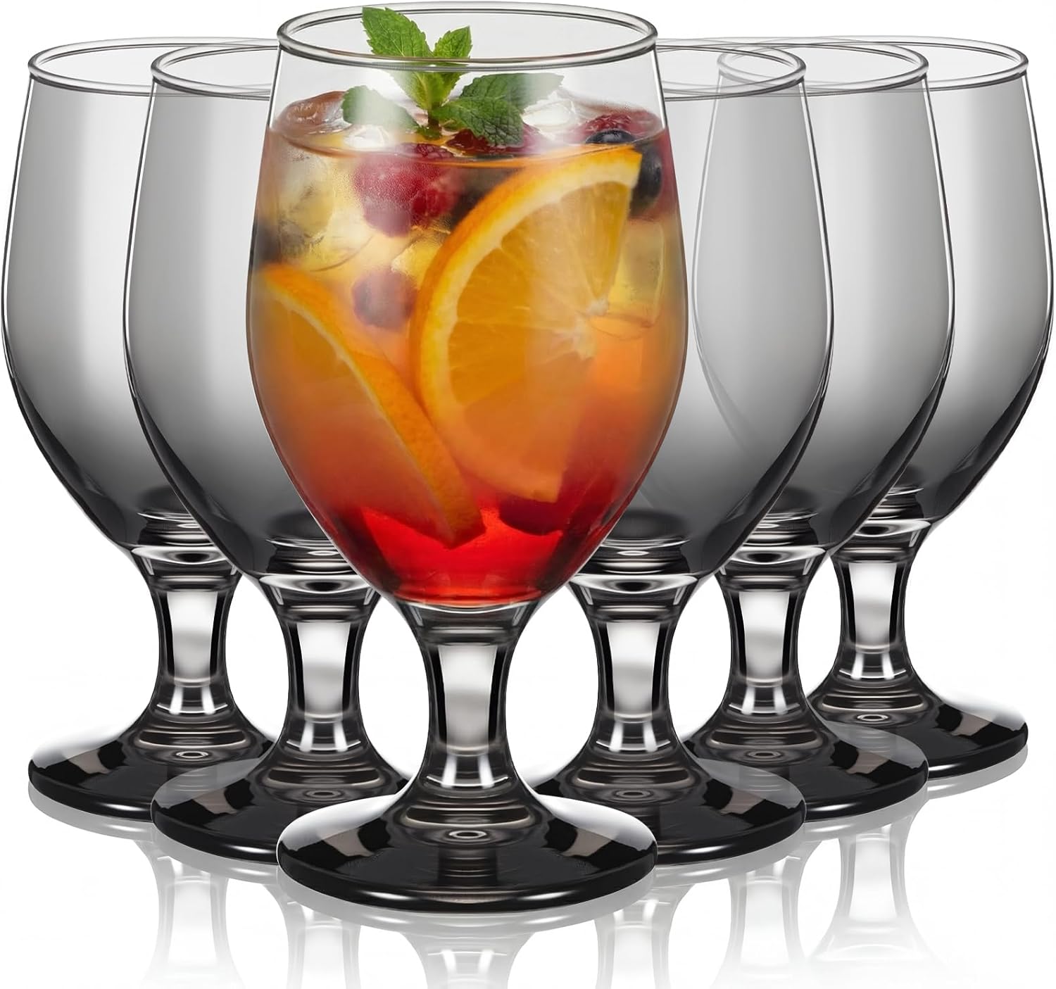 Patelai Set of 6 Glasses 13.5 oz Water Goblet Glass Stemmed Water Glasses for Juice Wine Beer Tea Milk Cold Beverages Drinks Dishwasher Safe (Classic Smoke)