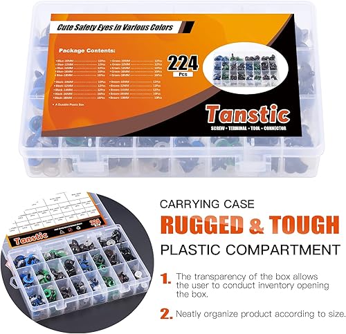 Miniatura 6 de Tanstic 224 ojos de seguridad de plástico con arandelas, ojos de muñeca de 4 colores para manualidades de animales de muñeca, animales de ganchillo