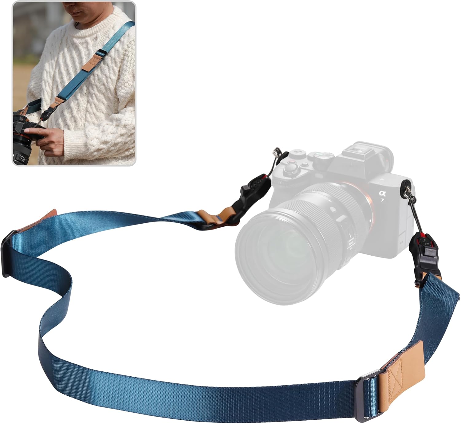 Quick Release Camera Strap - Compatible for Peak Design Buckle 1.73 inch Wide Adjustable Length 198 lbs Load Capacity for DSLR Mirrorless Cameras Outdoor & Professional Photography(Blue)