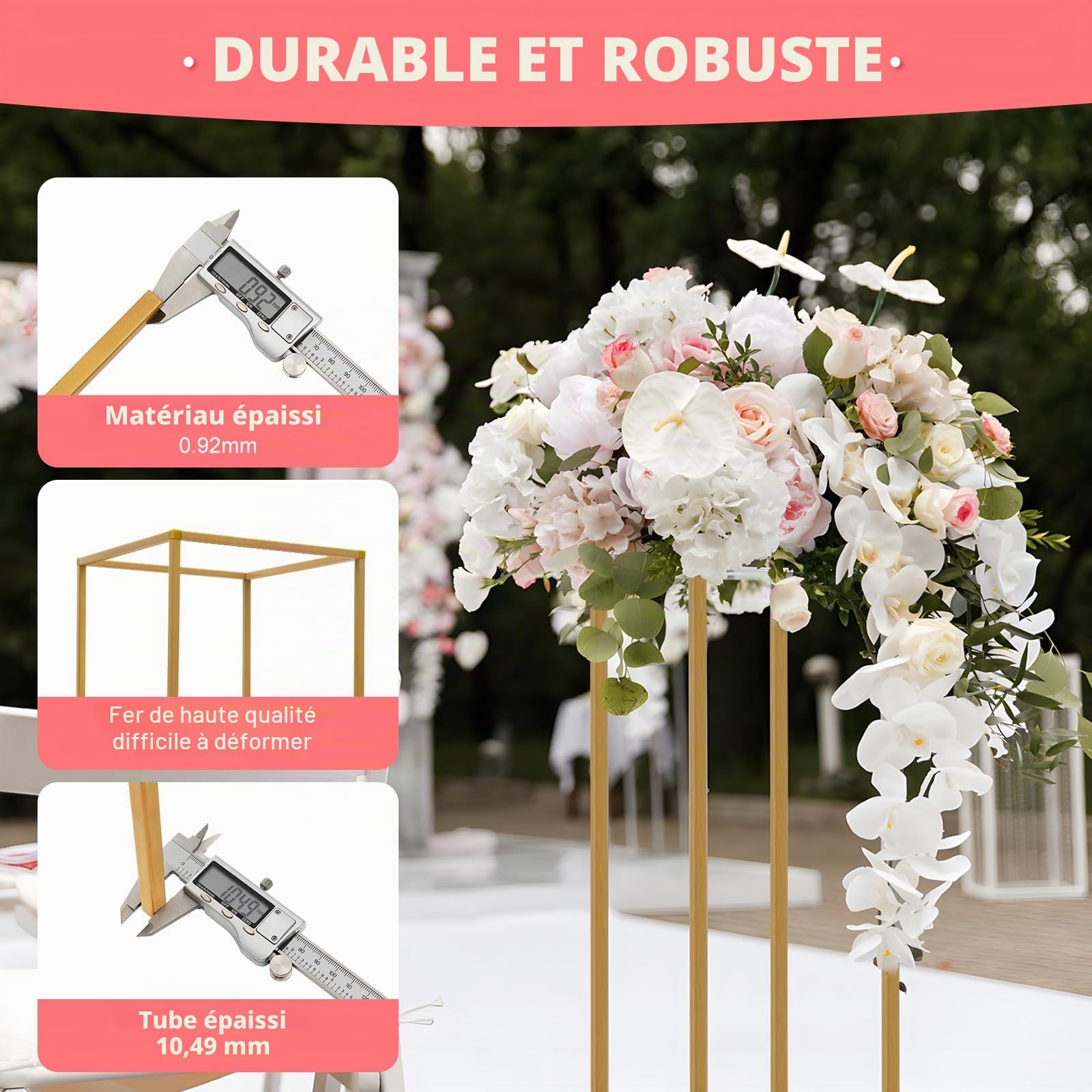 10 supports à fleurs en métal, 80 cm de hauteur, support pour plantes, support pour plantes de table de mariage, centres de table, pour les décorations de fêtes et les décorations d'événements