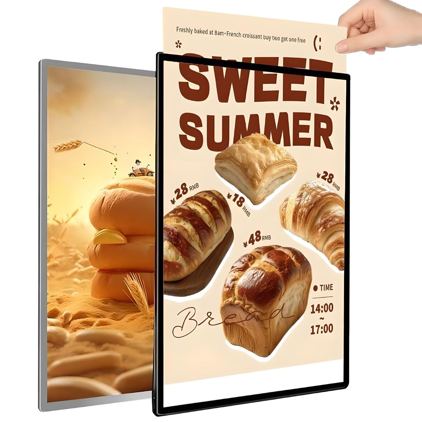 Caja de luz LED ultrafina for publicidad, pantalla iluminada deslizable | Marco delgado,Tablero menú montado en la pared,Panel de vidrio templado,Brillo uniforme,for tiendas(Silver,50*70CM)