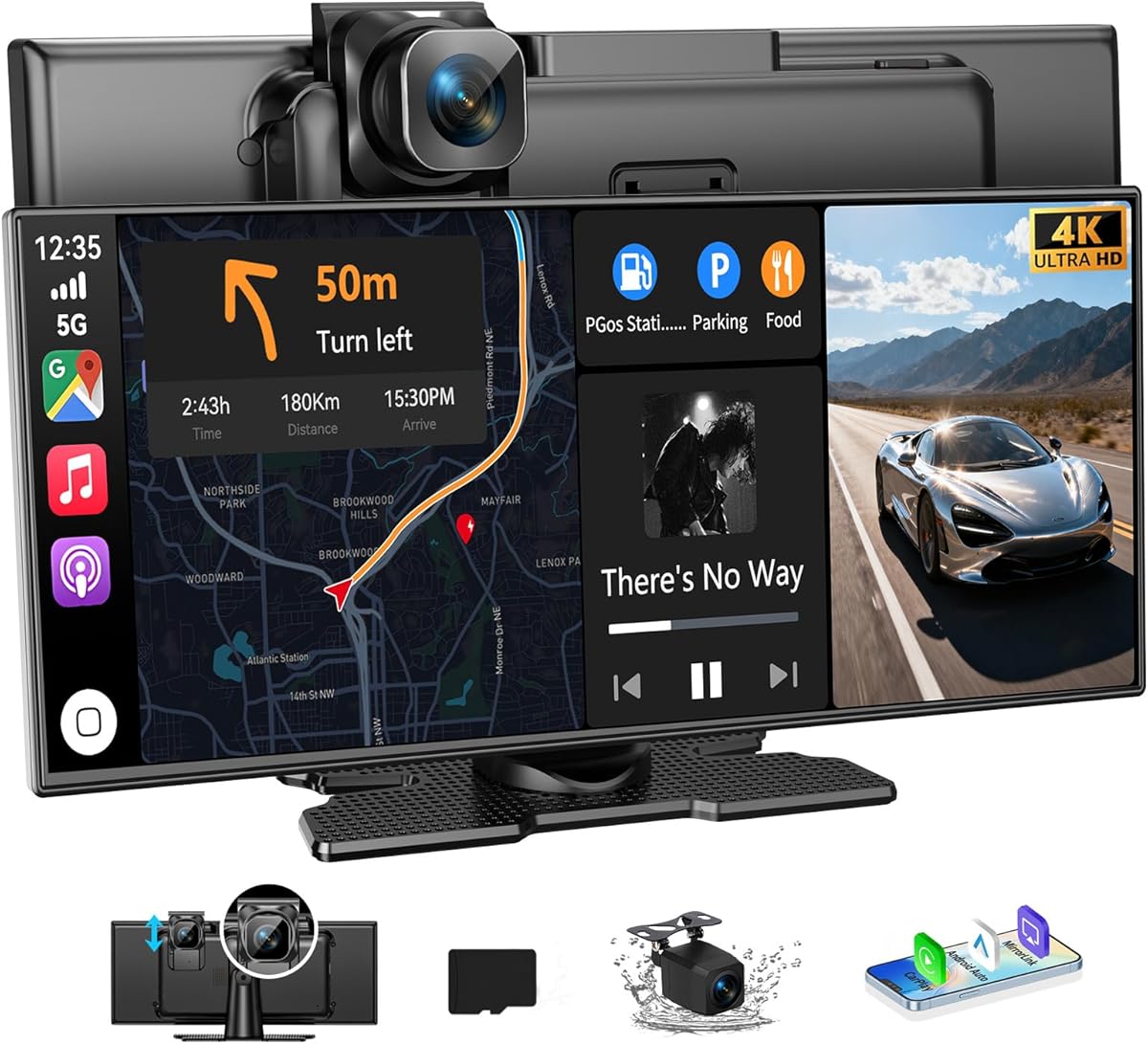Carplay Screen for Car 11.5" Largest HD Screen for Carplay & Android Auto Car Stereo with 4K Dash Cam 1080P Backup Camera, GPS Navigation/Bluetooth/Mirror Link/Voice Control/AUX/FM/Siri