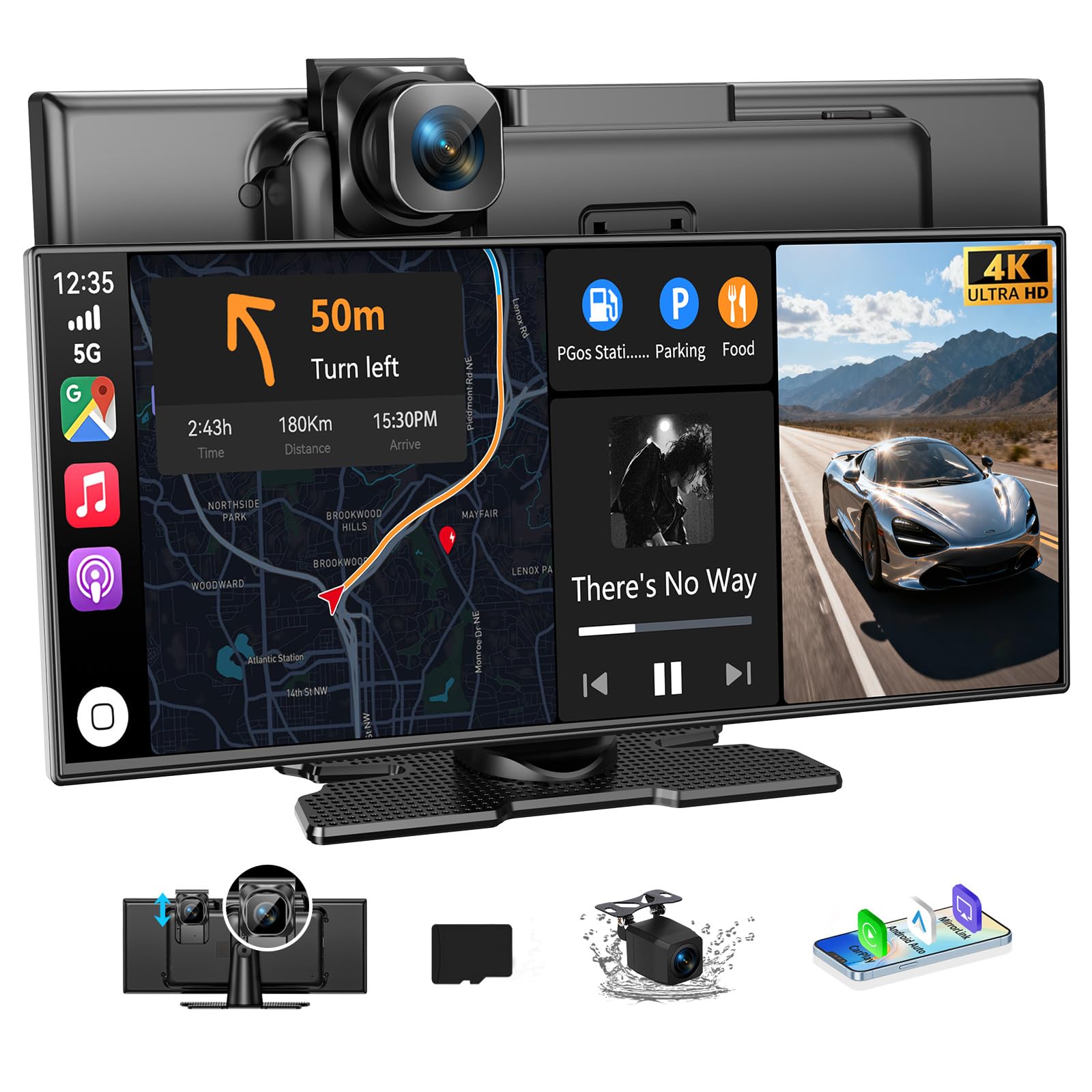JoycePure 11.5 inch portable CarPlay screen with dash cam and backup camera