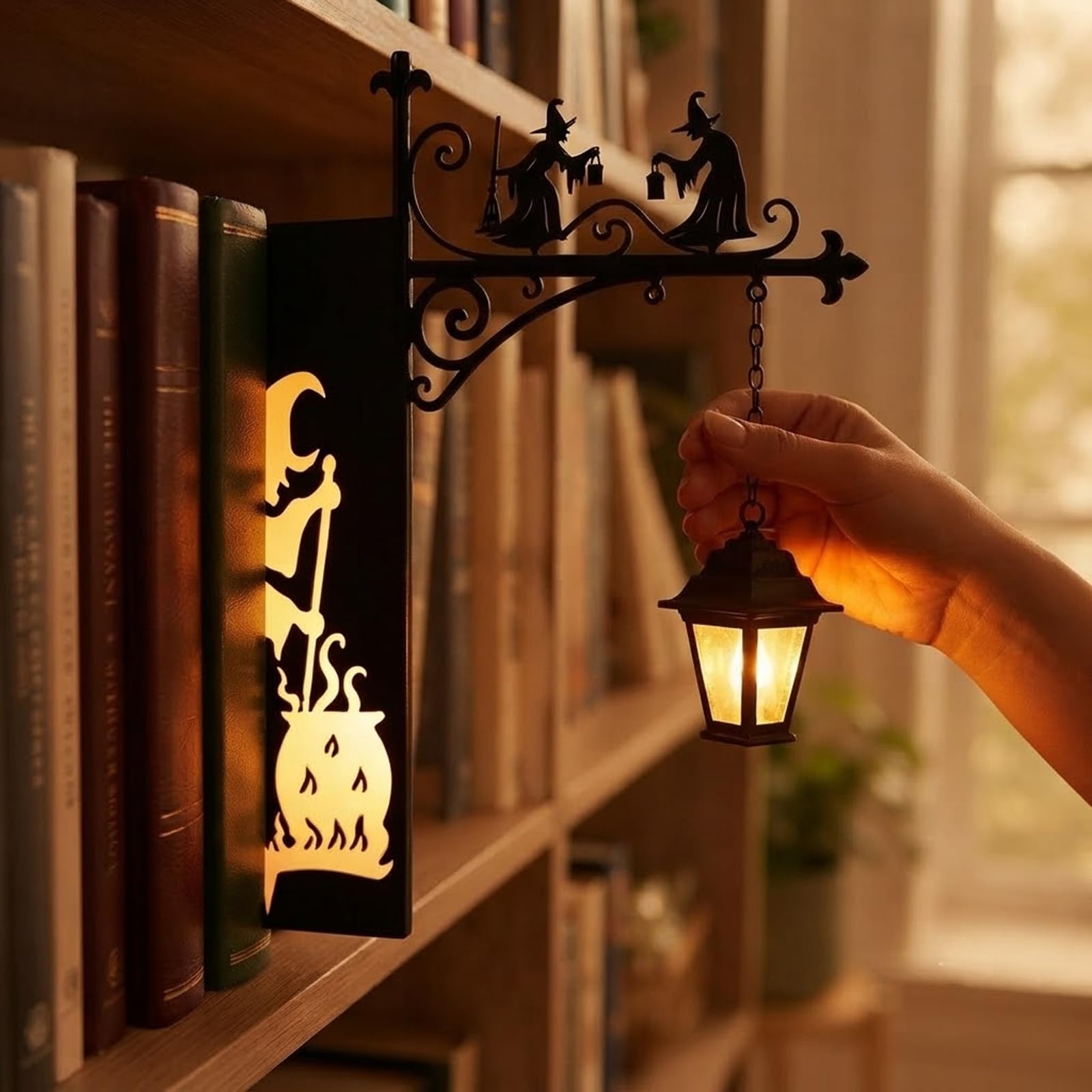 Bookshelf Lantern-Decorative Bookshelf Lighting, Iron Vintage, Warm LED，1*C