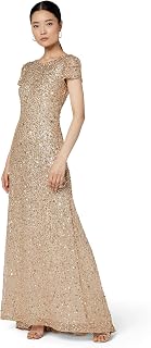 Womens Short-Sleeve All Over Sequin Gown