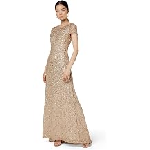 Adrianna Papell Womens Short-Sleeve All Over Sequin Gown