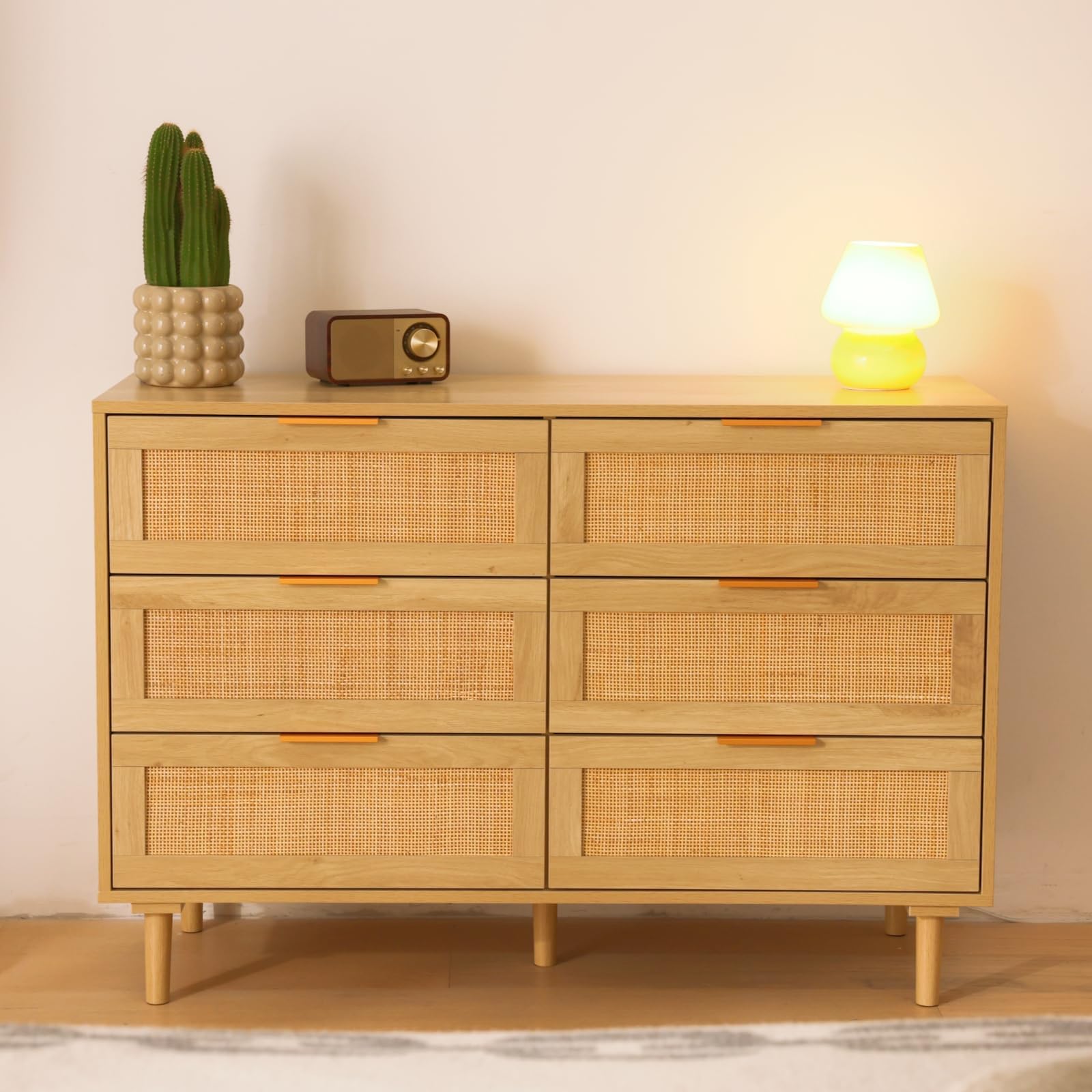 GRAVFORCE Rattan Kommode mit 6 Schubladen Sideboard mit Großer Kapazität