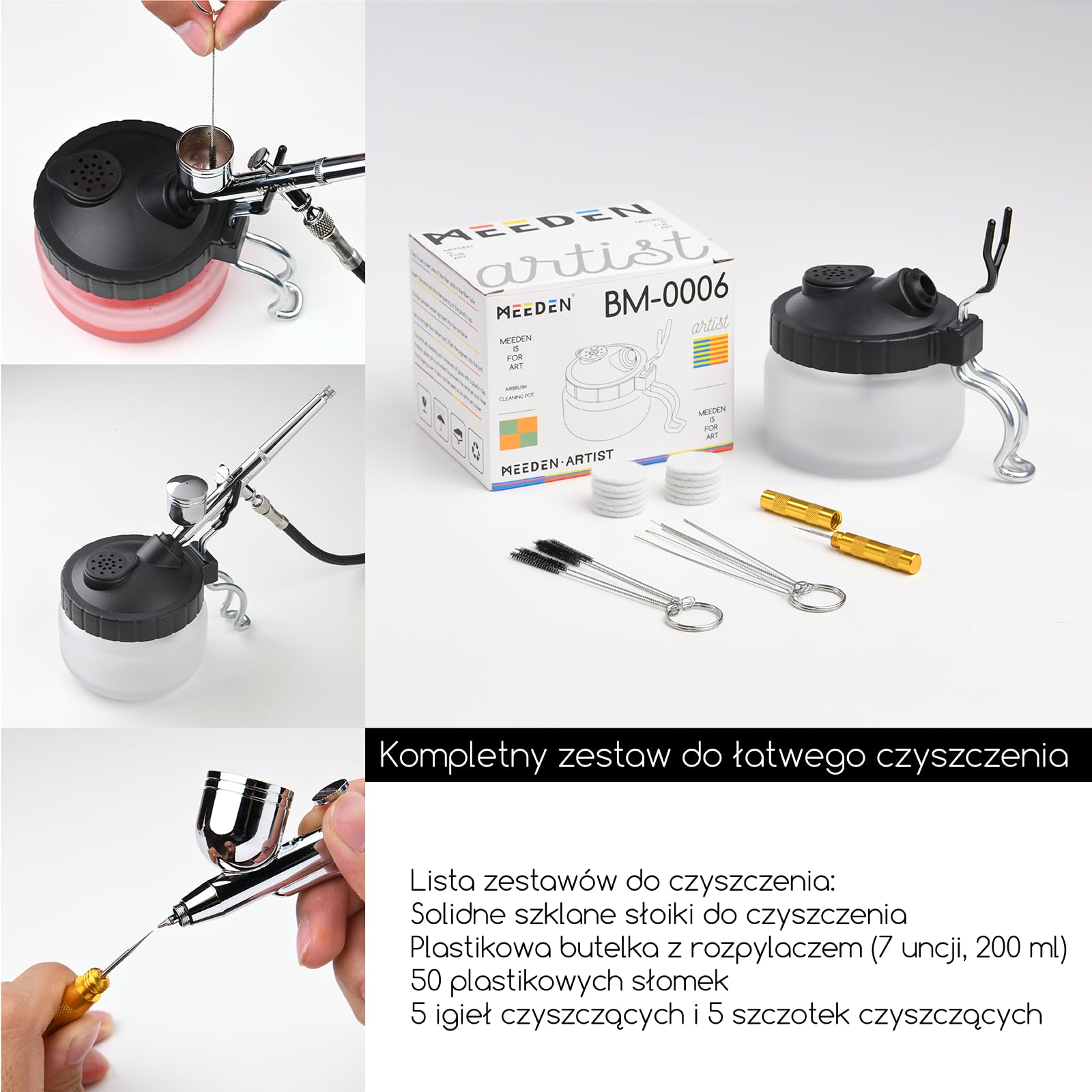 MEEDEN Professional Zestaw Pistoletu Natryskowego z Kompresorem 1/5HP - 24 Kolory, 3 Pistolety Dwustronnego Działania (0,25/0,35/0,5mm), Funkcja Auto Stop, Zestaw do konserwacji Modeler - Hałas 47dB