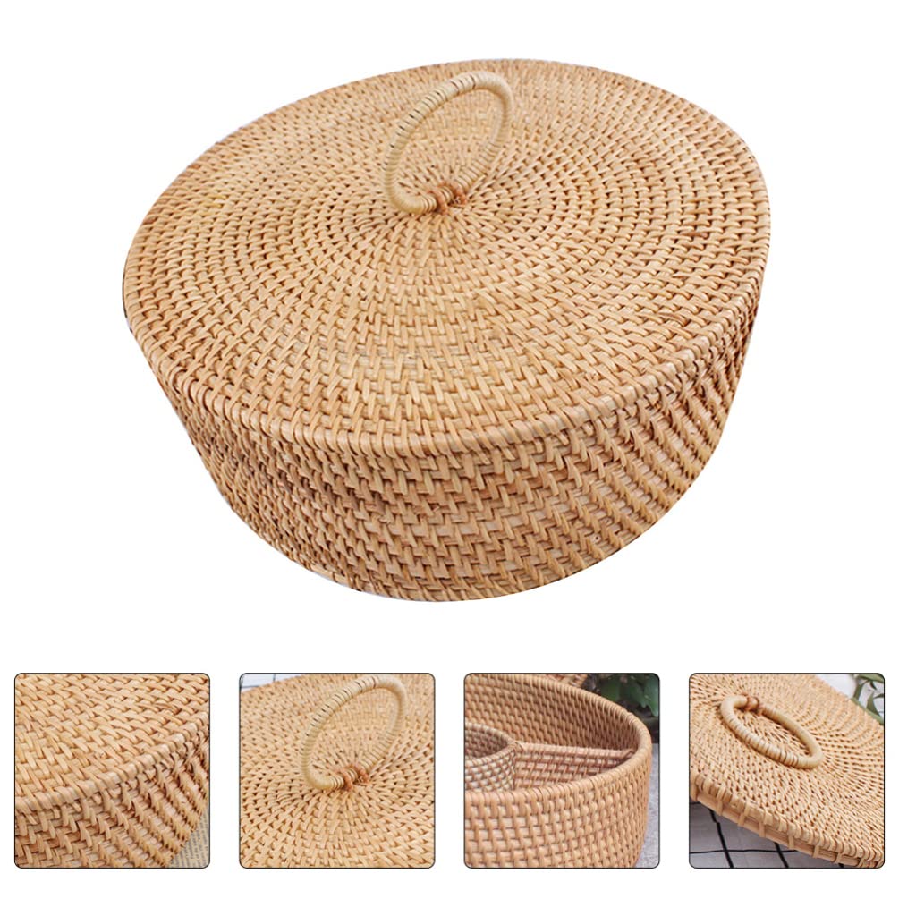 Cabilock Cesto Portaoggetti in Legno Intrecciato Artigianalmente con Coperchio, Design Vintage senza Sbavature, per Conservare Dolci e Snack in Casa