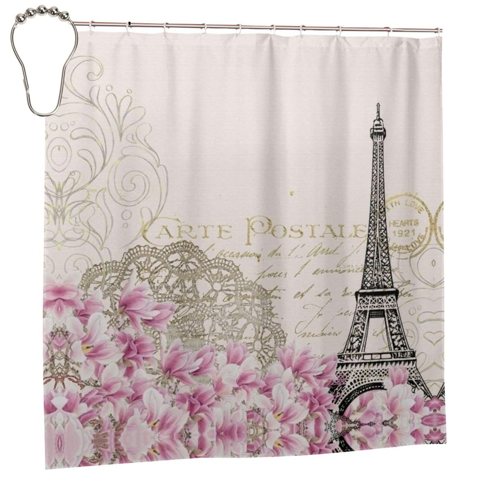 Rideau de douche Tour de Paris imperméable 183x183 cm pour salle de bain