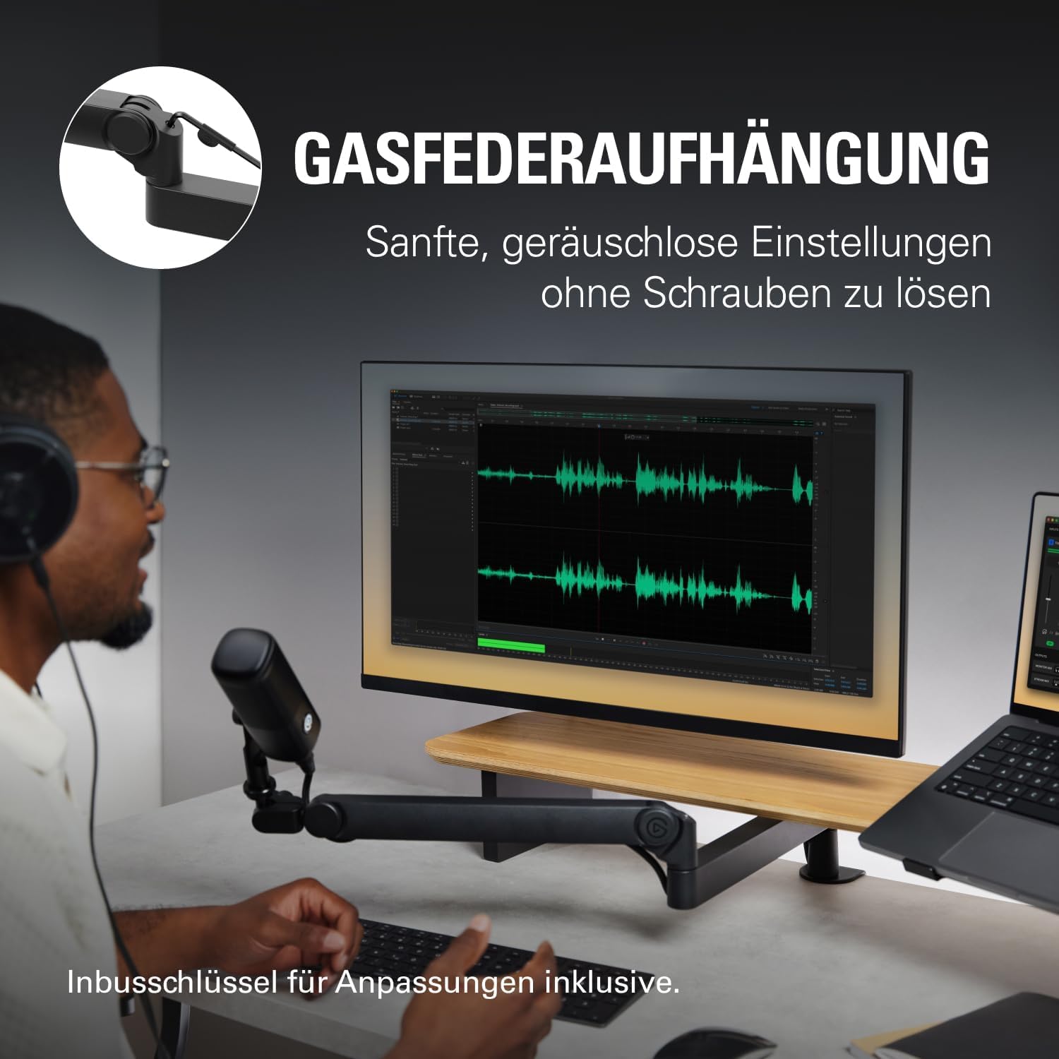 Elgato Wave Mic Arm Pro, Gasfeder-Mikrofonarm | Trägt bis 3 kg, geräuschlose Gasfeder-Verstellung, versteckte Kabelkanäle, gepolsterte Klemme