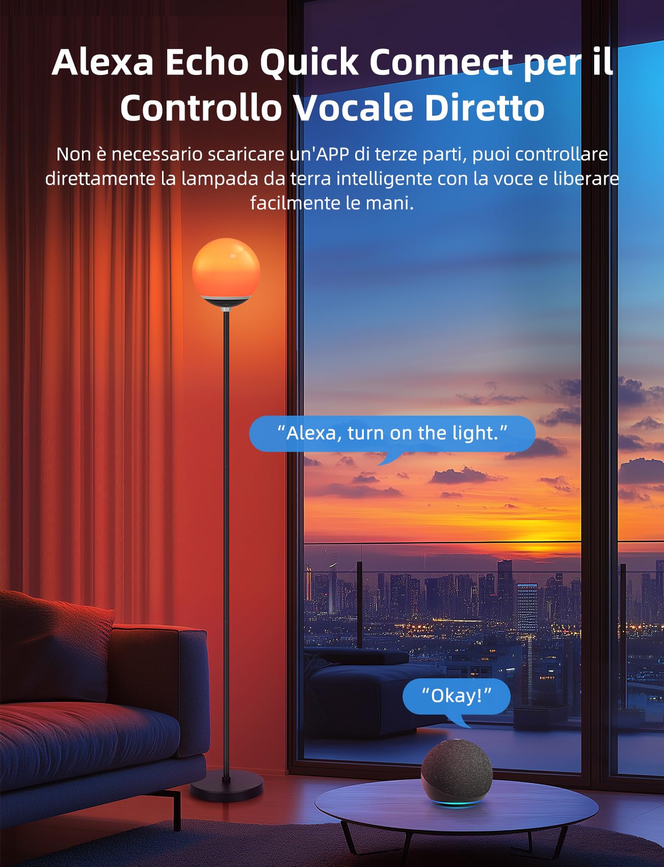 Aigostar - Lampada da Terra LED Intelligente con Bluetooth Mesh, Compatibile con Alexa, Controllo del Colore a Doppie Zone, 8W, 800LM, 2700K-6500K e RGB Dimmerabile, per Salotto e Camera da Letto