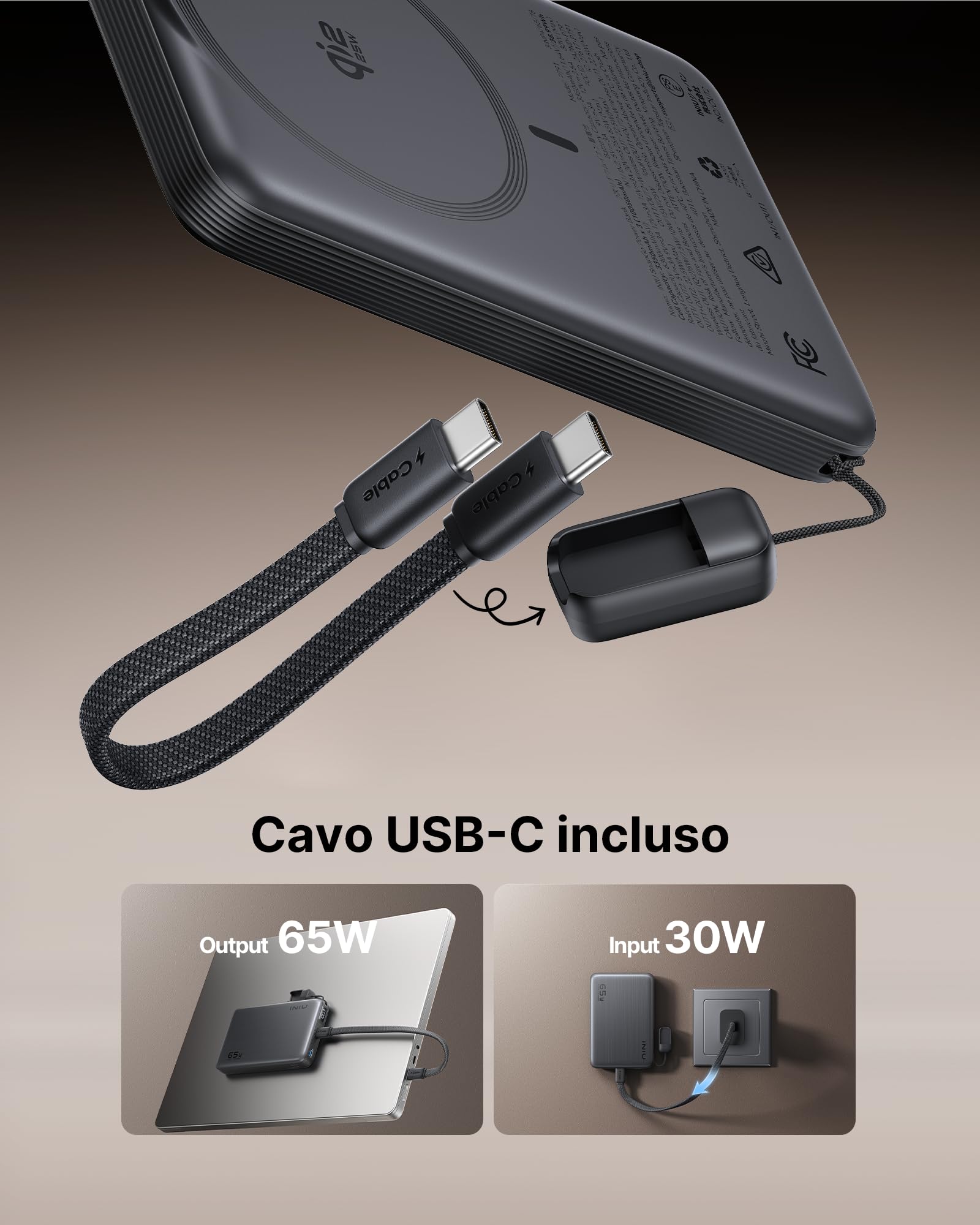 INIU 10000mAh for MagSafe Power Bank, Slim Qi2.2 25W Wireless & 65W Wired