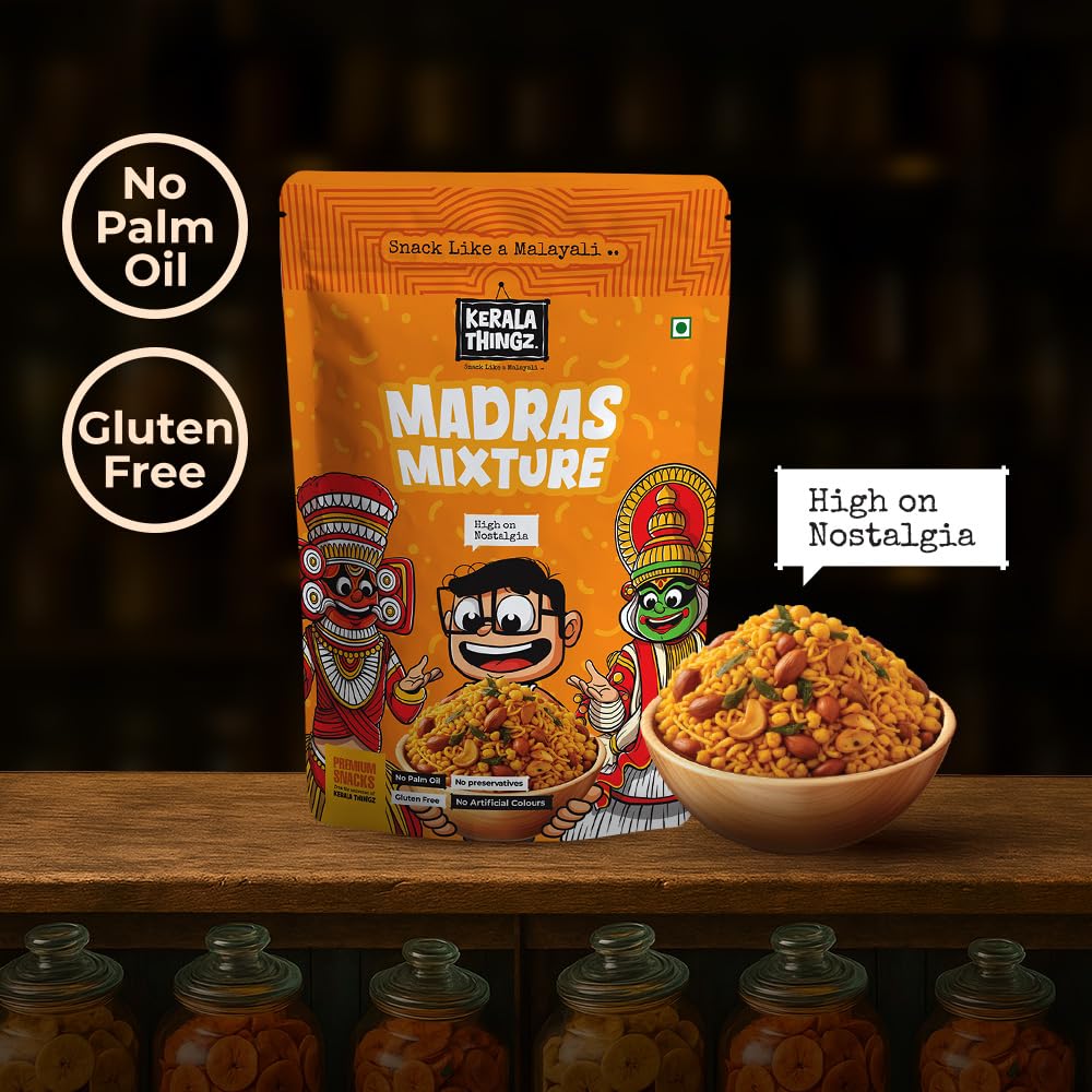Kerala Thingz Madras Mixture & Tapioca Chips Combo Pack 230g (150g + 80g) | Authentic Kerala Snacks | Spicy Mixture & Crispy Tapioca Chips | Crunchy Indian Snacks | No Palm Oil, No Preservatives