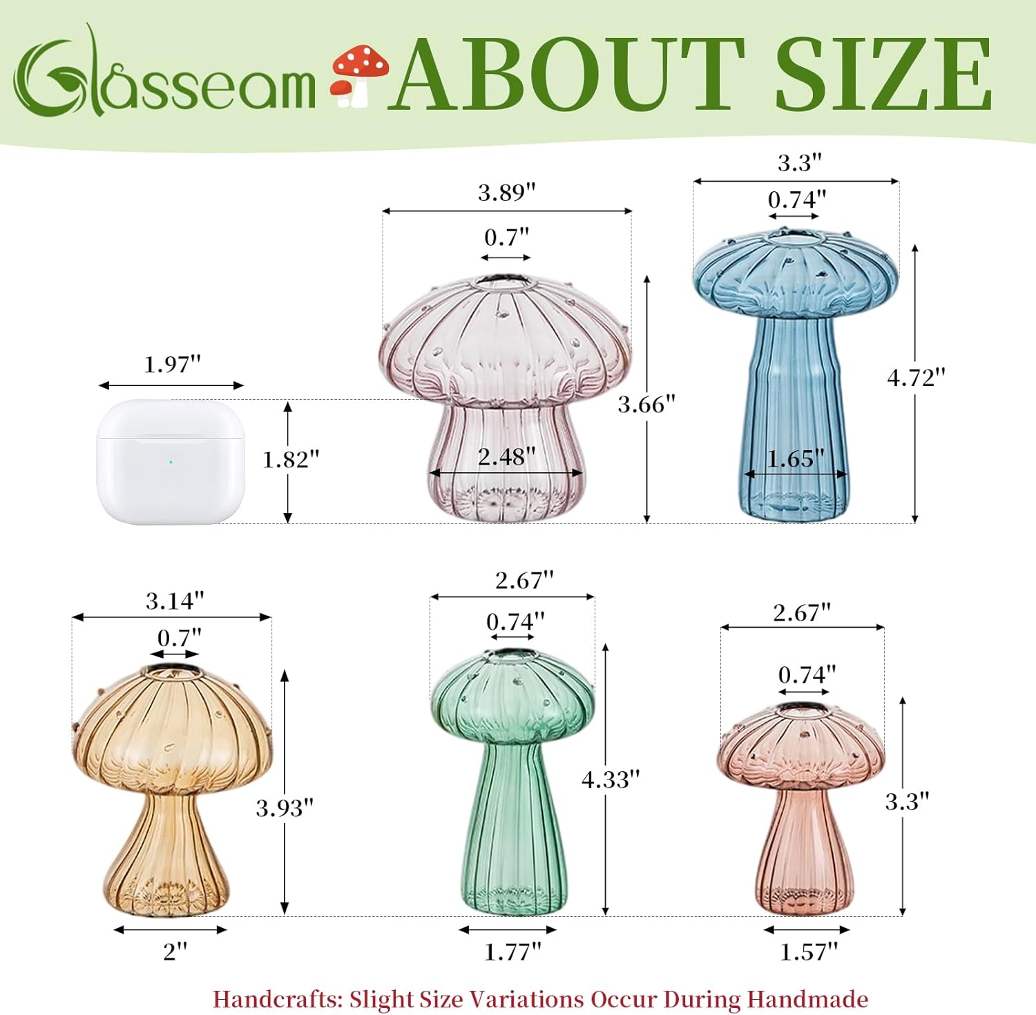 Glasseam Mushroom Propagation Stations for Plants: Colored Hand-Blown Cute Glass Planters for Indoor Plants - 5Pcs Small Hydroponic Terrarium Jars for Home Decor - Gifts for Women Mom Friends - Image 5