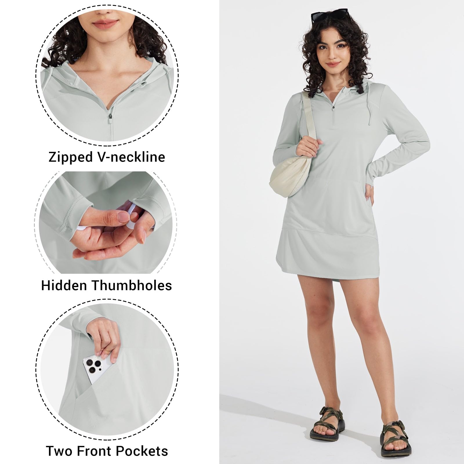 Willit Vestido de natación con capucha UPF 50+ para mujer, manga larga, secado rápido, SPF