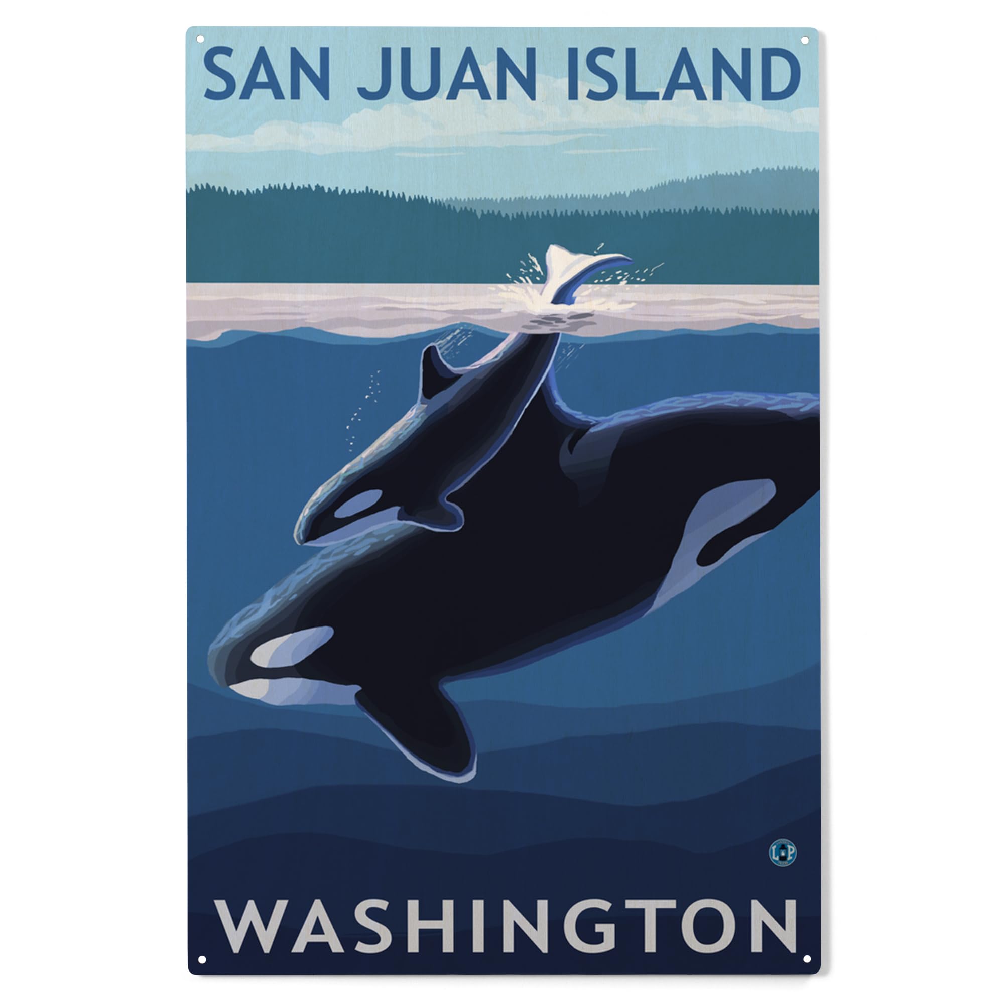 Lantern Press 10x15 Inch Wood Sign, Ready to Hang Wall Decor, San Juan Island, Washington, Orca and Calf