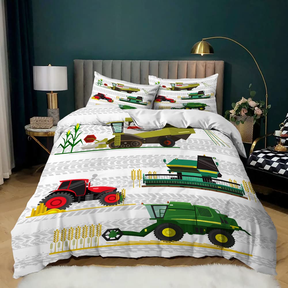 CVHOUSE Excavators Tractor Bedding Set Twin Size,Construction Trucks Duvet Cover for Boy,Machinery Tractor Construction Site Cars Comforter Cover,1 Quilt Cover 2 Pillowcases 3 Piece