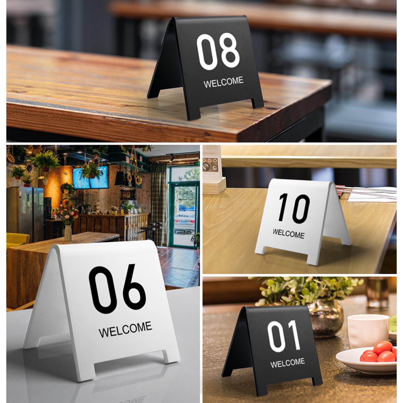 Kartki z numerami stolików w stylu namiotowym, Dwustronne akrylowe numery stołów 1-10 Wielokolorowe 6-8 cm Do restauracji bankietowej weselnej(Black-6cm,1-25)