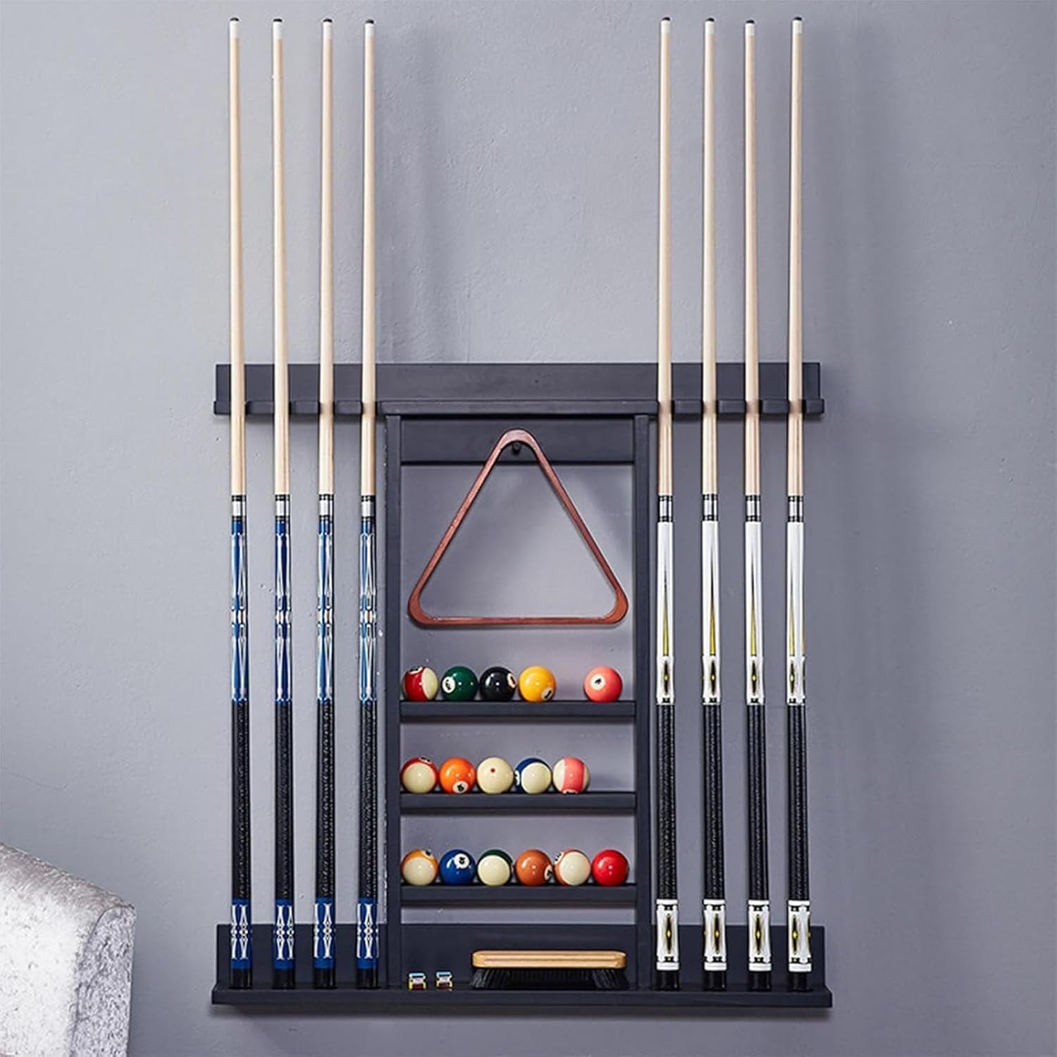 Portable Billiard Cue Rack Wall Mounted Cue Racks, Solid Wood Cue Racks, Pool Table Equipment, 8 Cue Storage Hardwood Wall Mounted Pool Cue Holder(B)