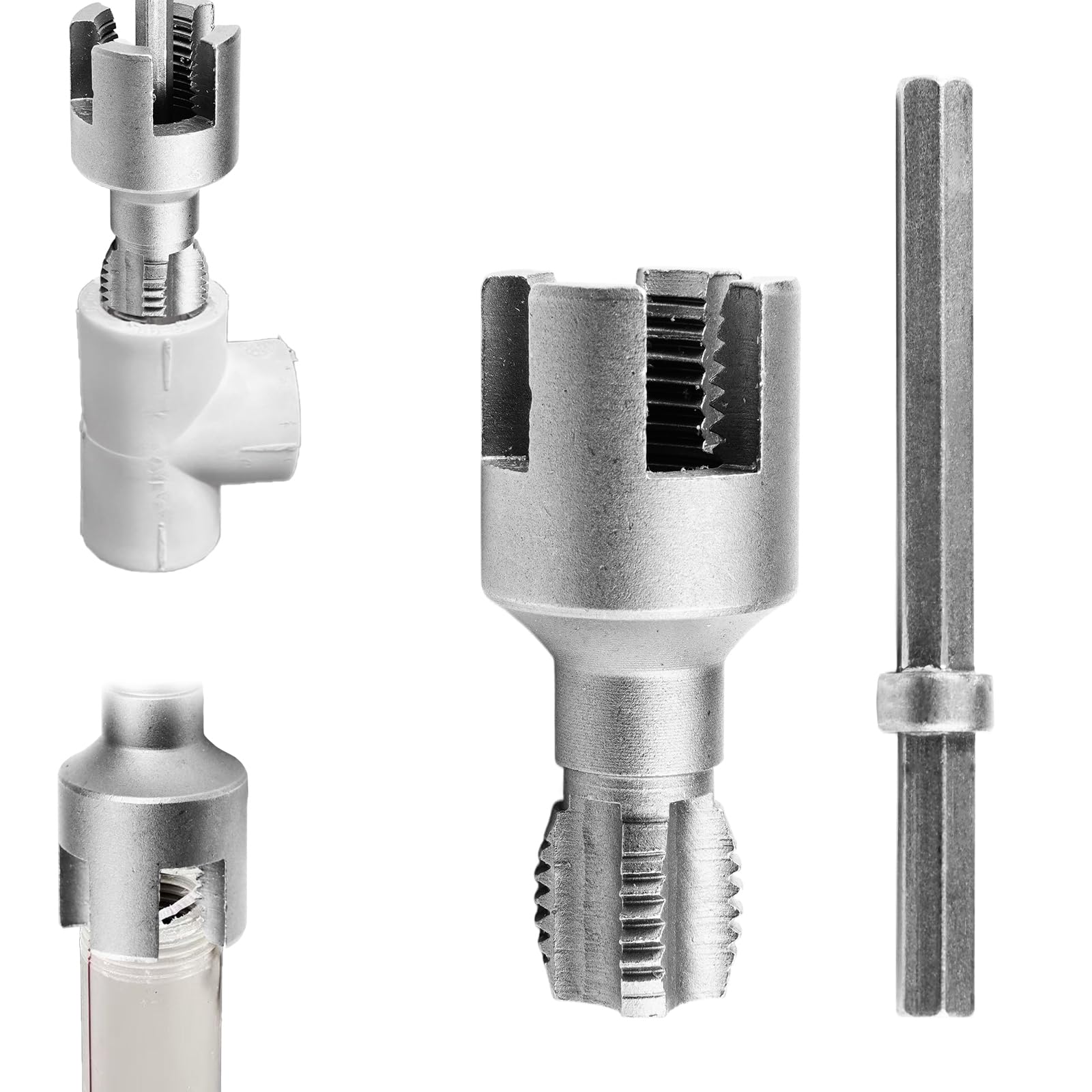 Integrated Internal and External Pipe Threading Tool, 2025 New 1/2'' 3/4'' Dies, Dual-Function Pipe Thread Cutting Tool, PVC Pipe Rethreader Tool for