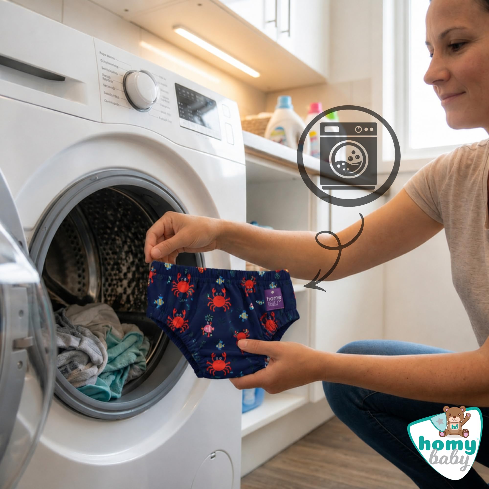 HOMYBABY® Maillots de Bain Couches Lavables Réutilisables Bébé – Culotte de Bain Dès 6 Mois – Couche de Bain Bébé Lavable – Culotte d’Apprentissage Natation (Crabes, + 24 mois)