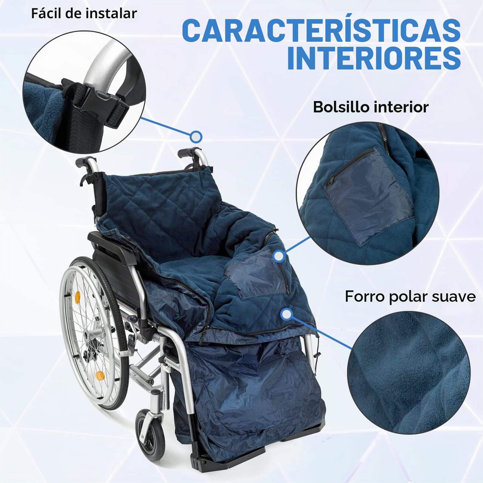 Biscay Manta para Silla de Ruedas Deluxe - XL | Impermeable Acolchado con Forro de Polar Apertura con Cremallera Lazos Ajustables con Hebilla Protección contra los Elementos para Silla de Ruedas