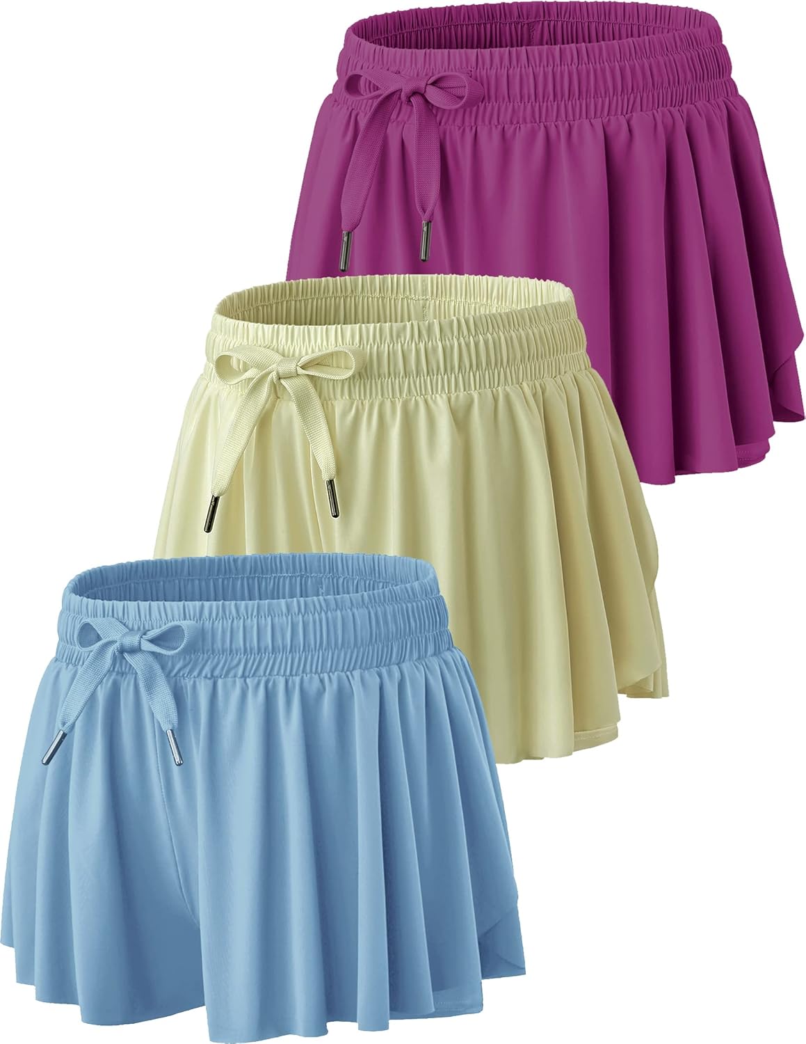 3 Pack Girls Flowy Shorts with Spandex Liner 2-in-1 Youth Butterfly Skirts for Fitness, Running, Sports - Image 7