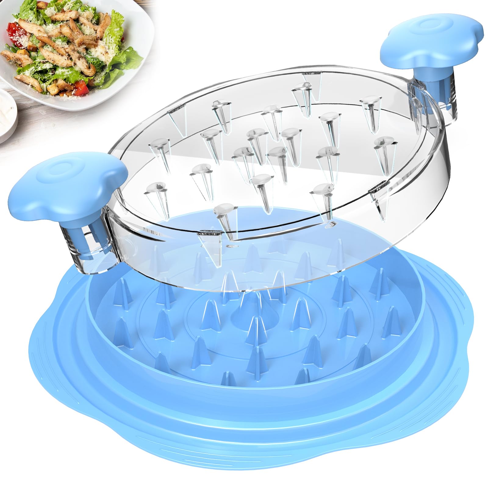 Chicken Shredder Tool Twist Large Meat Shredder with Brush&amp;Fork, Sky Blue