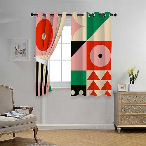 Miniatura 2 de YANFENQI Cortinas para Habitacion Bauhaus - Lámina opaca con diseño retro con ojales para puertas cortas, 55 pulgadas de ancho por 72 pulgadas de