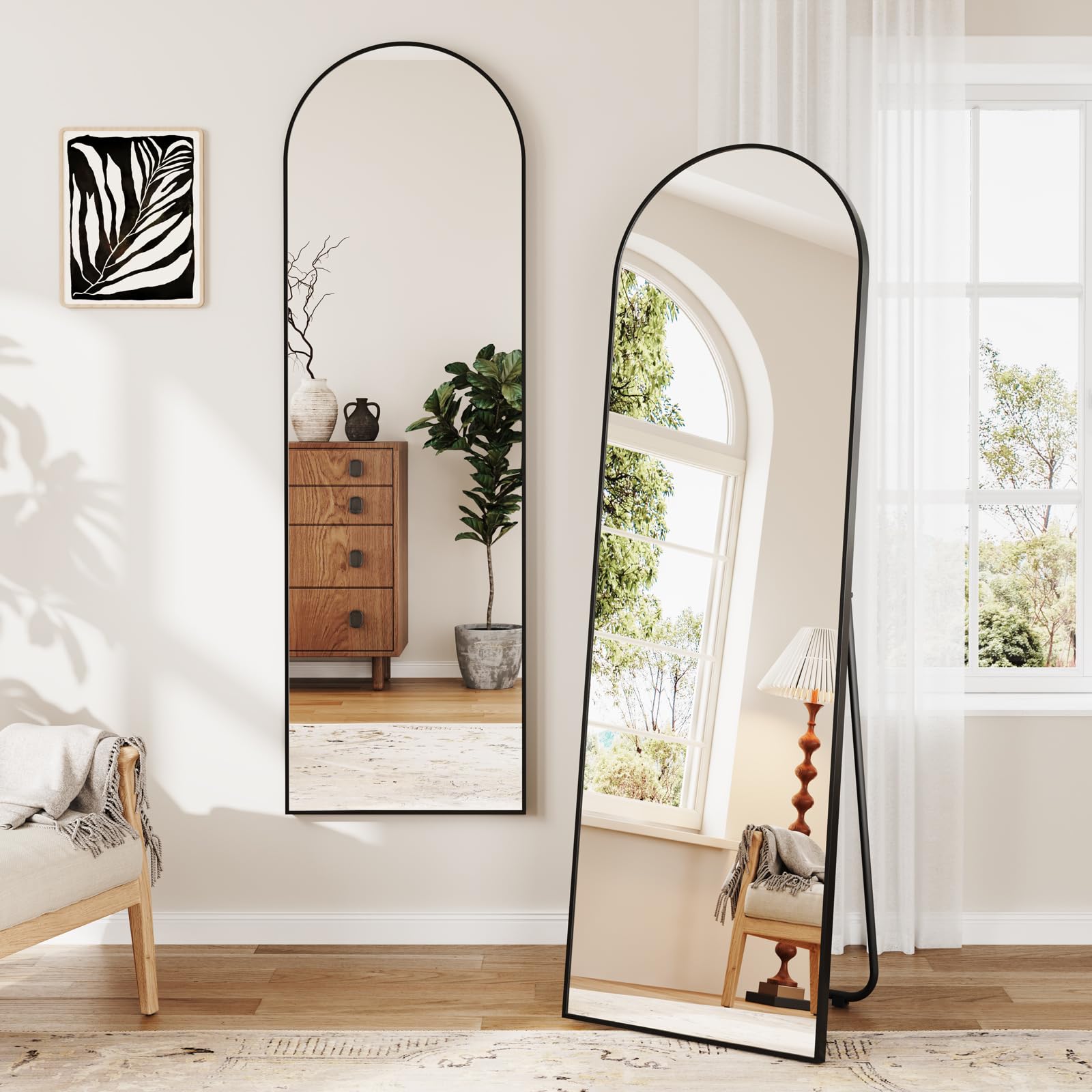 Dripex Arch Mirror Full Length, 160 x 50cm Full Body Floor Mirror with Stand, Standing/Leaning/Hanging for Living Room Bedroom, Black
