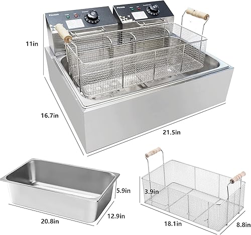 Miniatura 6 de Freidora eléctrica de acero inoxidable de 22.6 L24 cuartos de galón, freidora comercial de gran capacidad con canasta, freidora de encimera de 3400