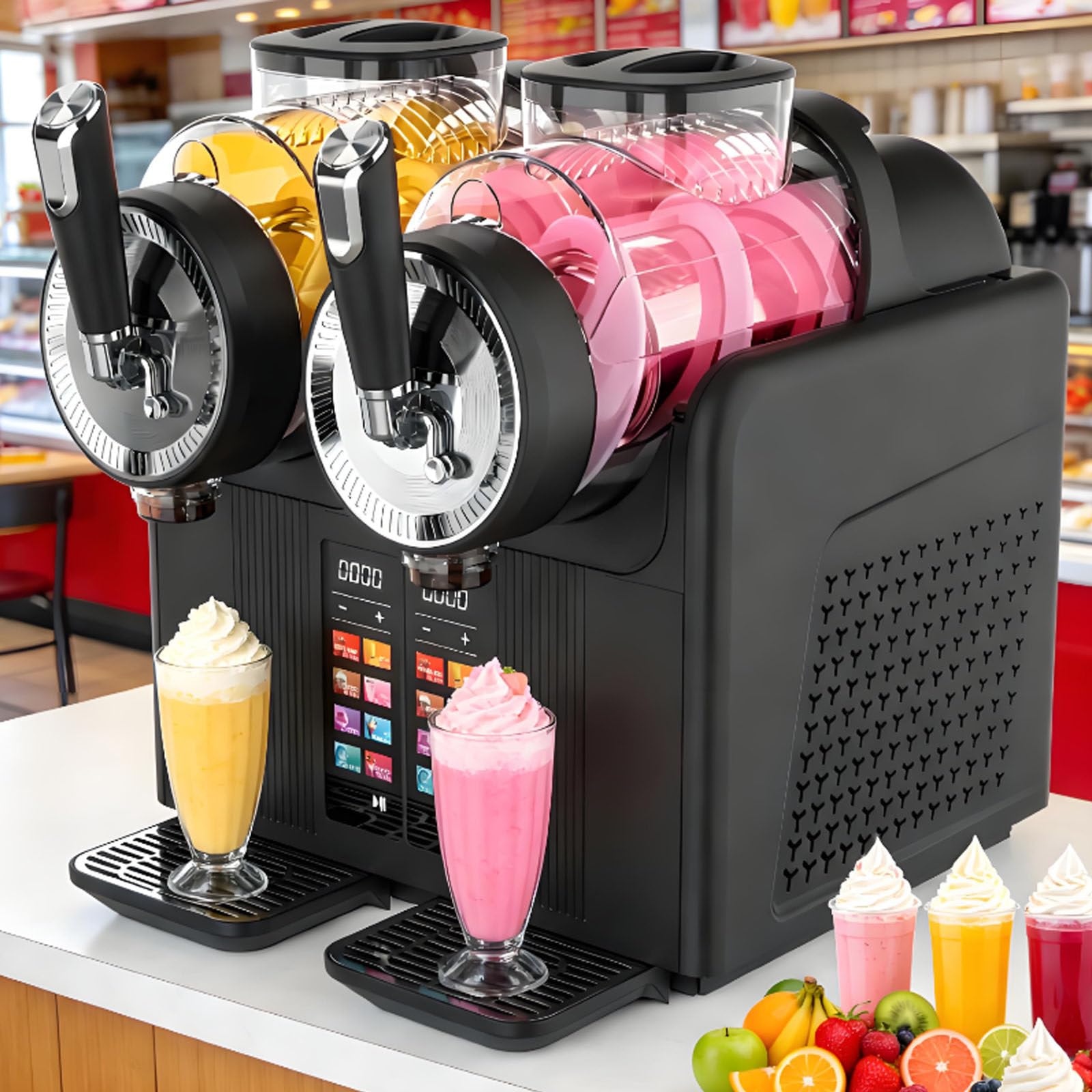 ErShangMao Electric Slushie Maker Machine,430w Slushy Soft Ice Cream Machine, 7 In 1 Cold Drink Maker With Dual 2l Tanks, Adjustable Hardness,Self Clean For Smoothies And Milkshakes Black