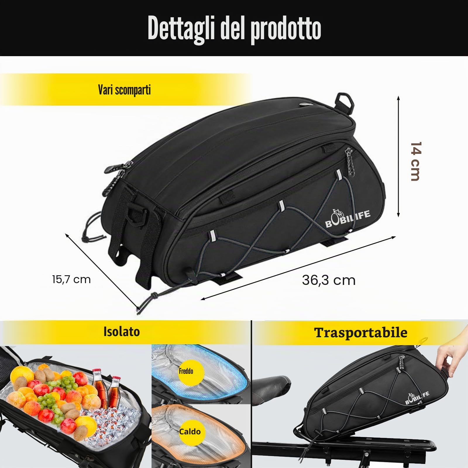 Borsa isolante per portapacchi per biciclette, 10 l, grande capacità, impermeabile, per bicicletta, viaggio, spedizione, sedile posteriore, borsa per portapacchi per bicicletta, e-bike e moto