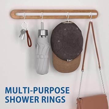 Goowin Shower Curtain Hooks, 12 Pcs S Shape Shower Curtain Rings, Rustproof Shower Curtain Hangers, Multi-Functional Shower Hooks for Shower Curtain, Kitchen Utensils, Clothing, Towels, White