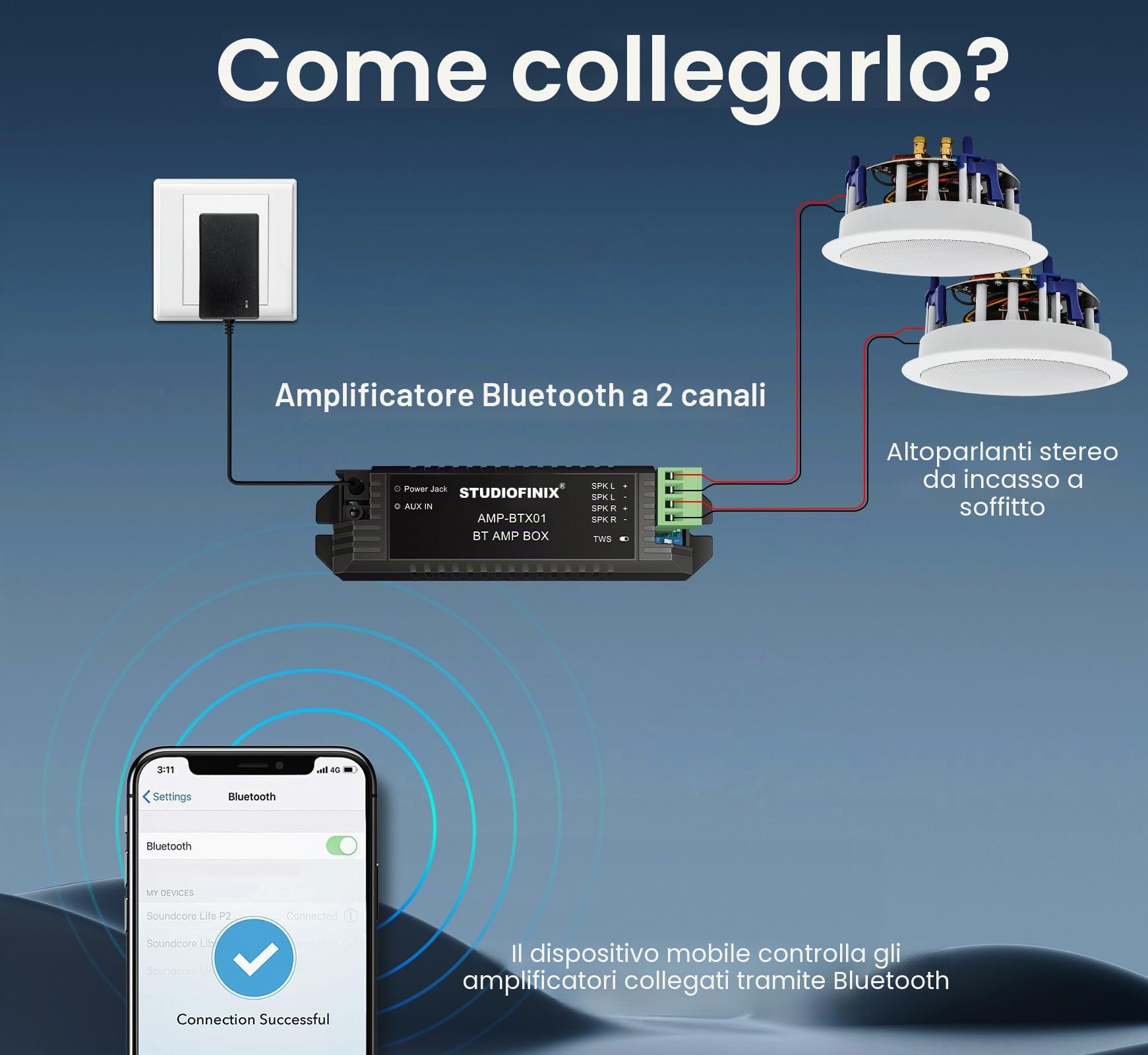 STUDIOFINIX Altoparlanti Bluetooth da 6,5 pollici 320 W a 2 vie fluttuanti per casa, bagno, cucina, ufficio con suono super-range
