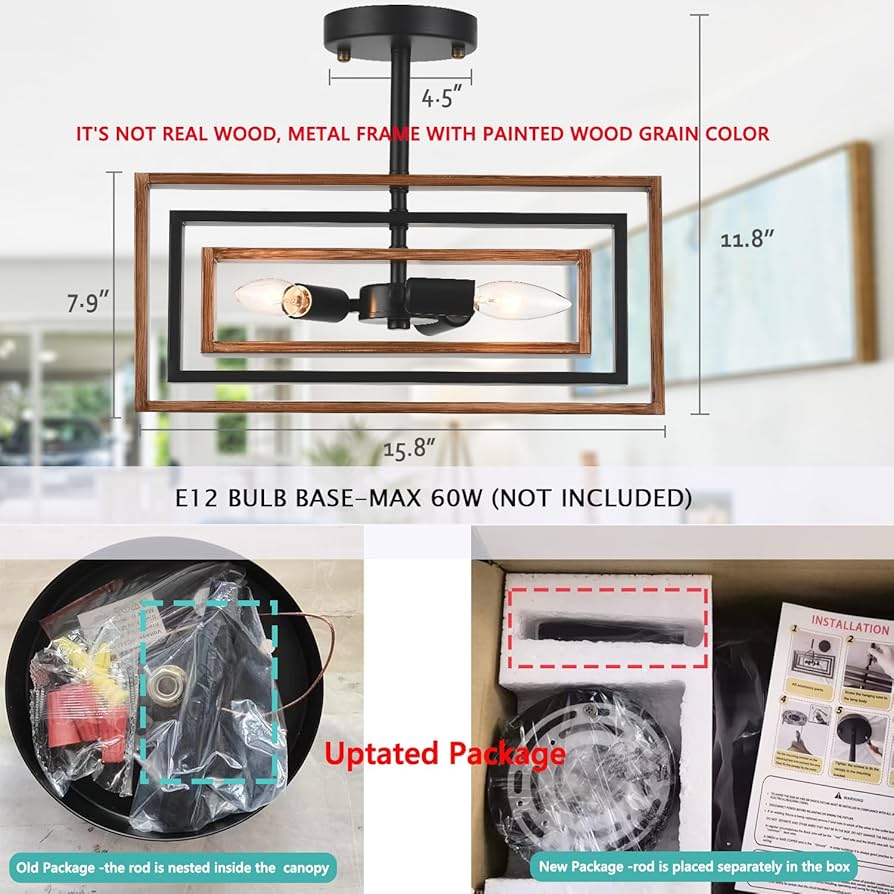 Capslpad Industrial Rectangle Ceiling Light Rustic Retro