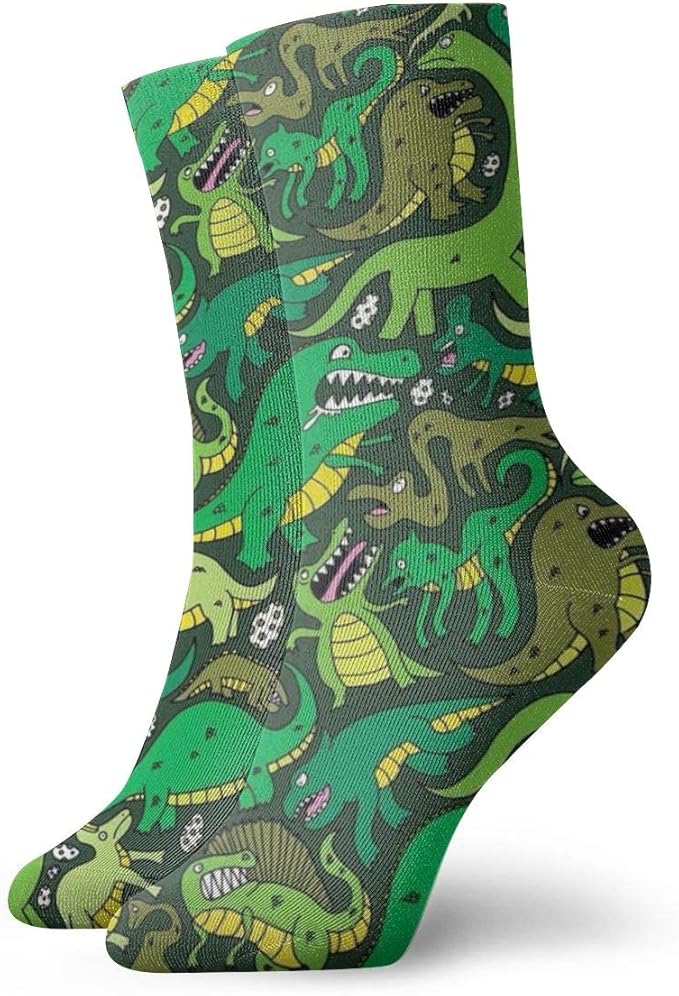 Green Crocodile And Dinosaur Athletic Socks,Unisex MidCalf