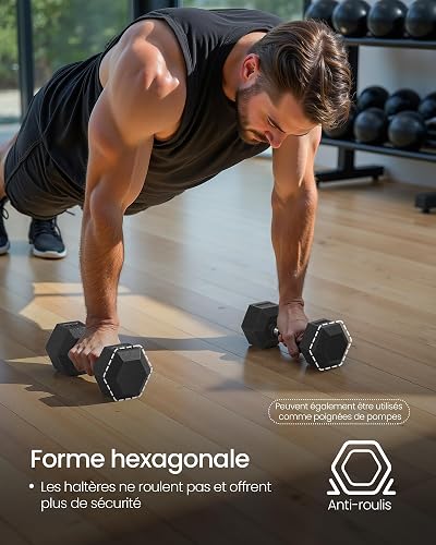 SONGMICS Ensemble de 2 Haltères Hexagonaux, Poids Total de 10 kg - 3