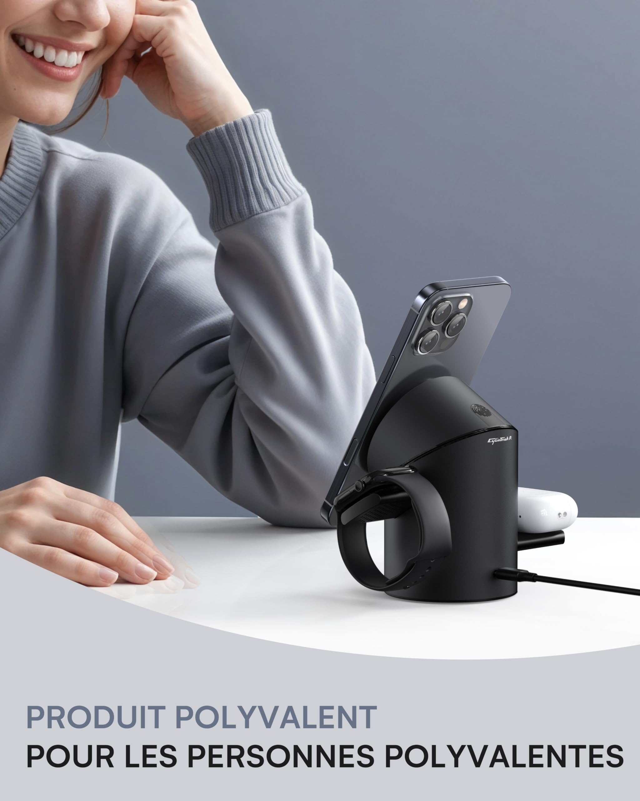 ZEEHOO Chargeur Induction pour iPhone Wireless Charger, 15 W Station de Charge Apple, Chargeur sans Fil 3 en 1 pour Apple Watch, iPhone, AirPods (Noir)