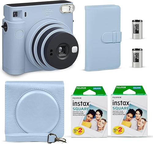 Fujifilm Instax Square SQ1 - Cámara instantánea azul glaciar + película Fuji Instax (40 hojas) + paquete de accesorios para obturador, incluye funda