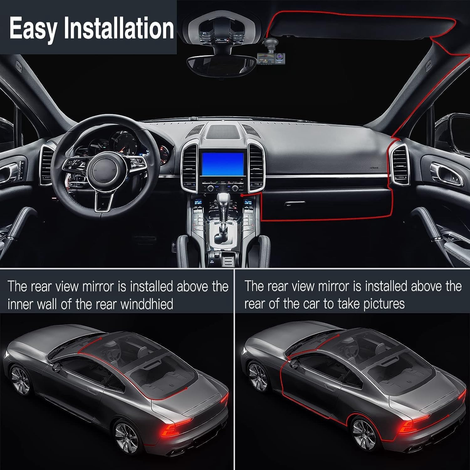 Car Dashboard Camera Recorder with 2” IPS Screen, 24h Parking Mode, Loop Record, Night Vision, 170°Wide Angle WDR, G-Sensor
