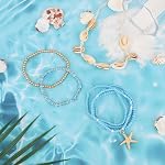 Mikovivi 7pcs Summer Beach Bracelets, Stackable Beaded Sea Shell Starfish Surfer Anklet Jewellery Set Boho Bohemian Holiday Seashell Jewelry Gift for Woman