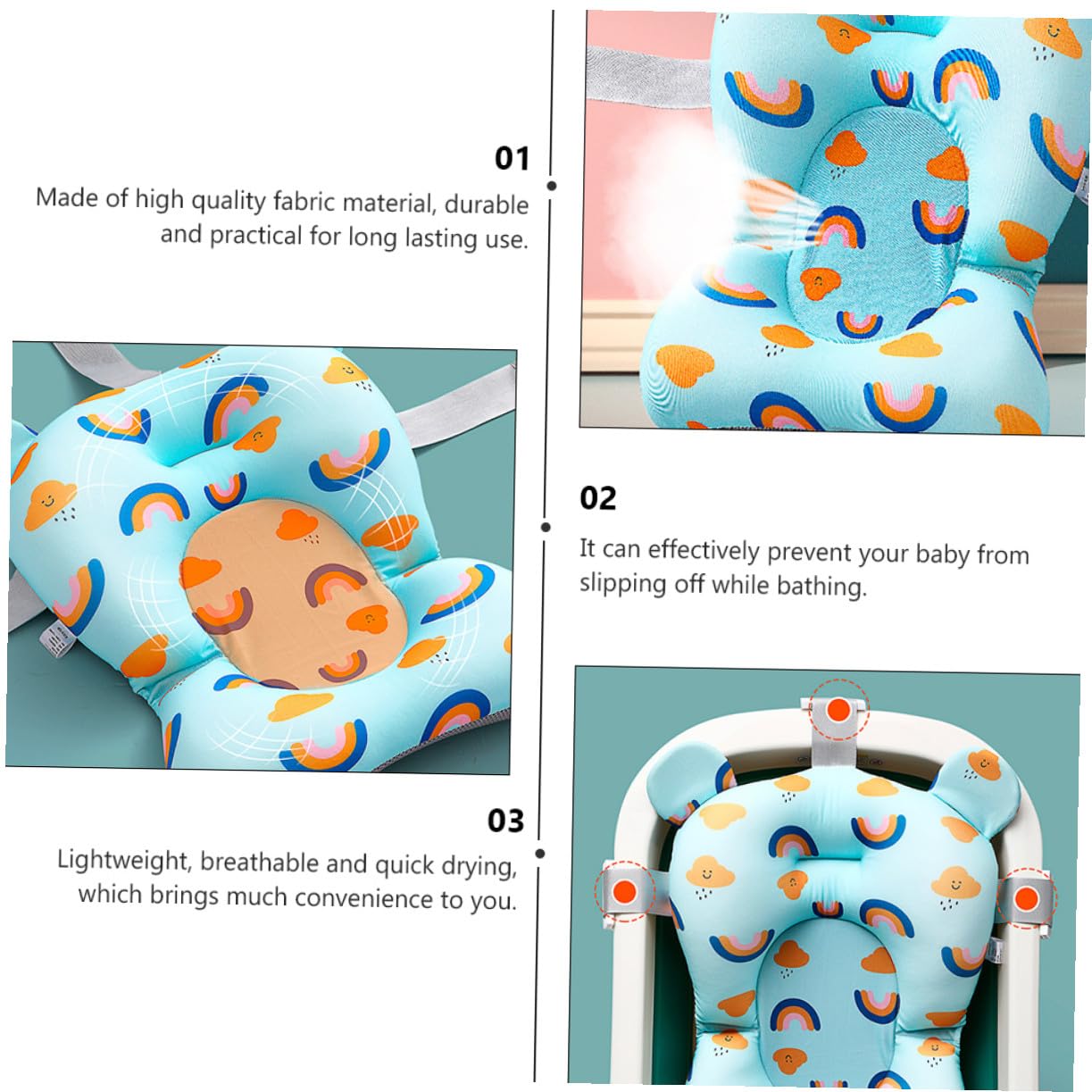 Bath Seat Support Suspension Pad with Rainbow Cloud Pattern Non-Slip Bathtub Cushion for Newborns Ergonomic Floating Shower Mat for Comfortable Bathing