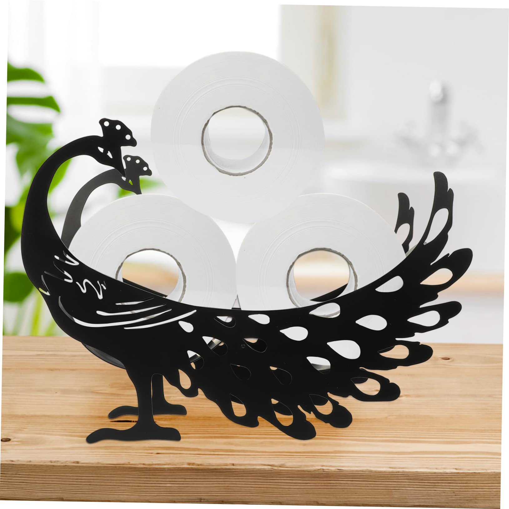 Portarrollos de Papel Higiénico Forma de Pavo Real de Hierro Negro | Almacenamiento Estable, Diseño Creativo para Sala y Cocina, Decoración de Escritorio