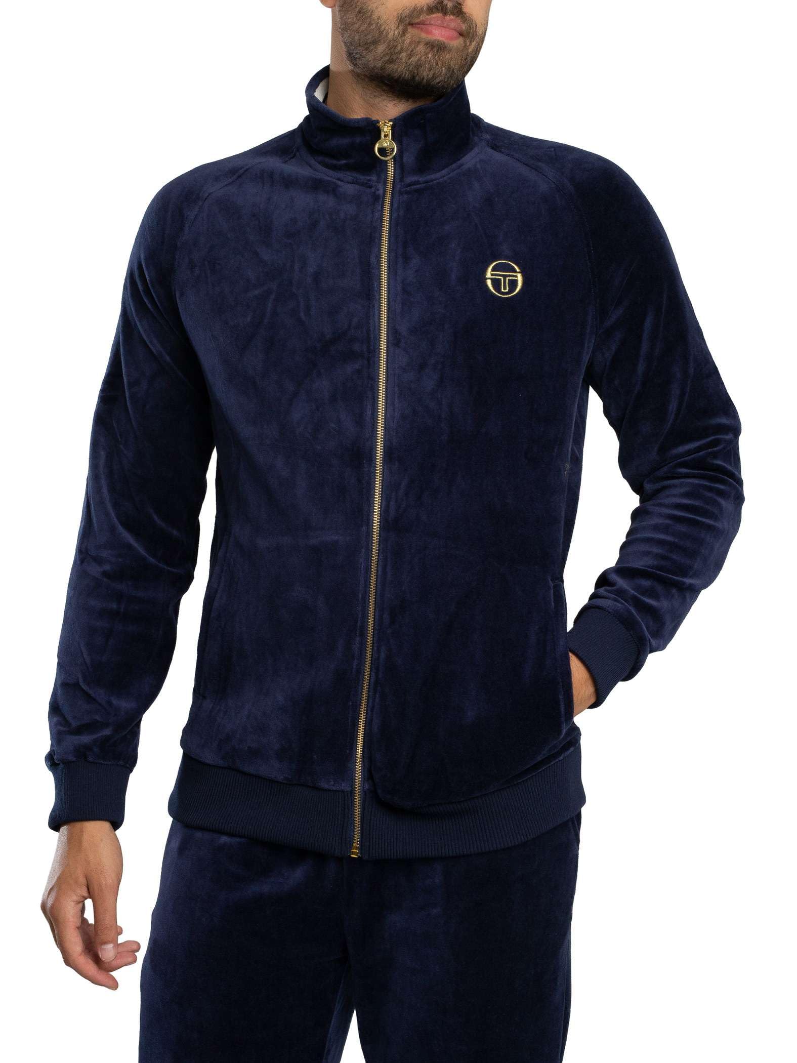 Men's Court Velour Track Jacket, Maritime Blue/Gardenia
