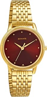 Gold Edit Maroon Dial Gold Stainless Steel Strap Watch for Women - NT8175YM03