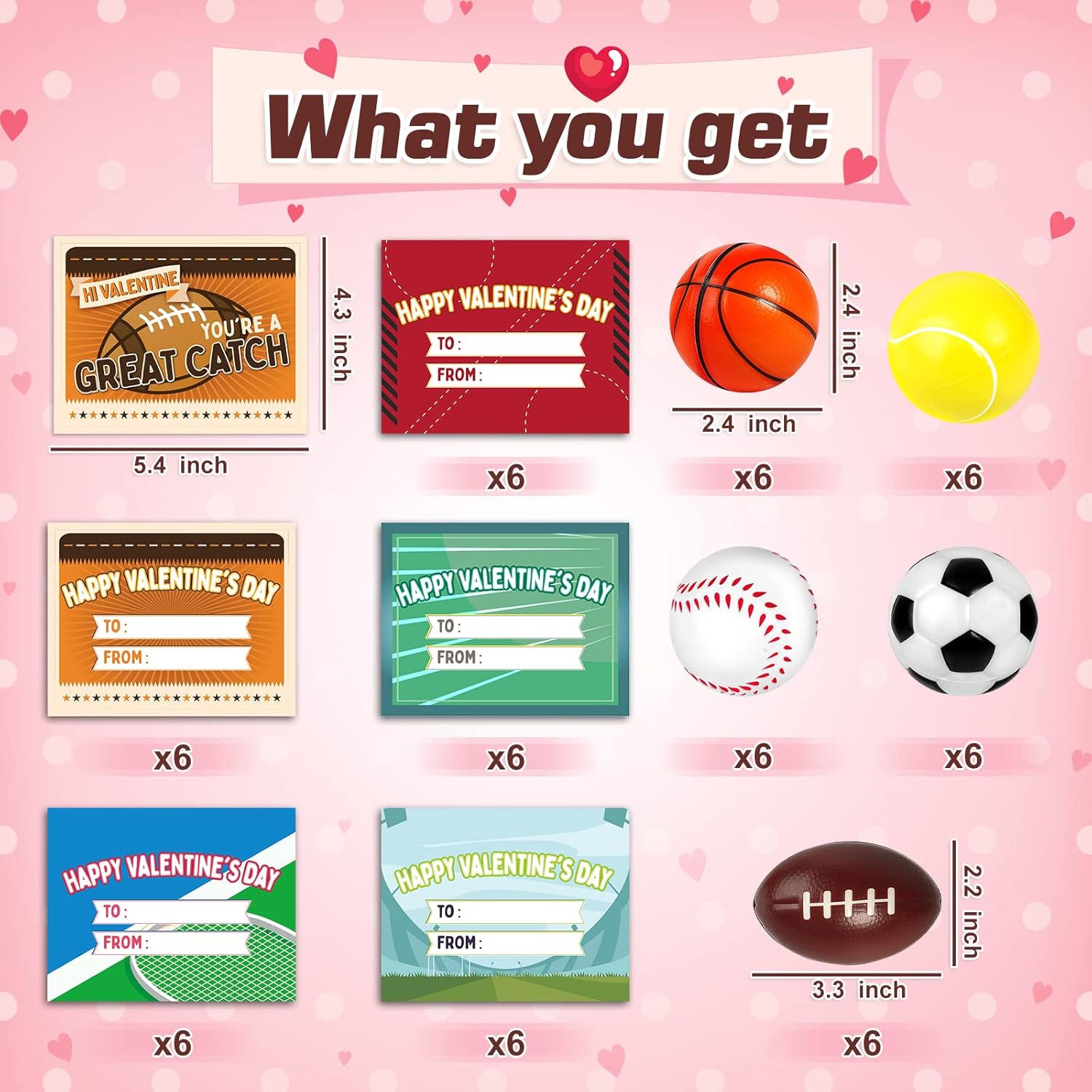 OCHIDO 30Pcs Valentine's Greeting Cards With Sports Squeeze Balls Kits,Kids Valentine Cards Exchange,School Valentines Day Gift,Class Game Prizes,Valentines Party Favor Supplies